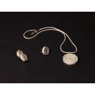 White and multicolored jewelry set: necklace, earrings, ring