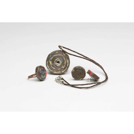 Dark pattern jewelry set: necklace, earrings, ring