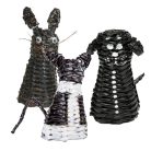 Animal figurines with black and white patterns, several versions