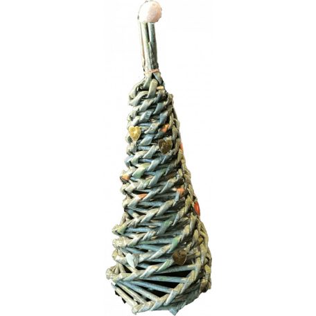 Álló karácsonyfa dekoráció, szívecske díszekkel, 20 cm