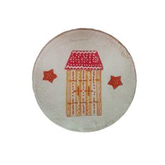 Glass plate with gingerbread house pattern