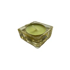Négyzetes formájú mécsestartó sárga üvegből
