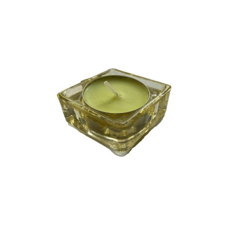 Négyzetes formájú mécsestartó sárga üvegből