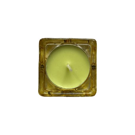 Négyzetes formájú mécsestartó sárga üvegből