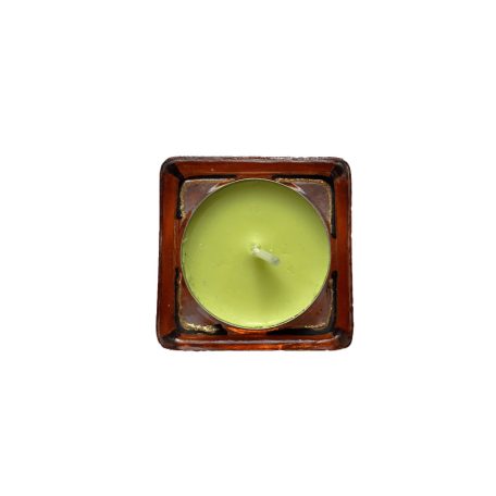 Négyzetes formájú mécsestartó vörös üvegből