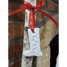 Kis fehér csizma kerámia karácsonyfa dísz